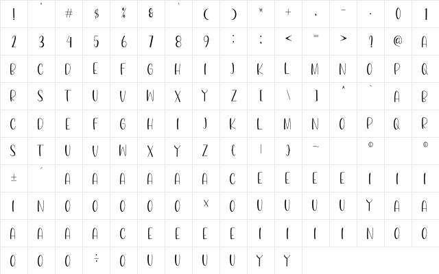 Winter Moments Regular  glyph index