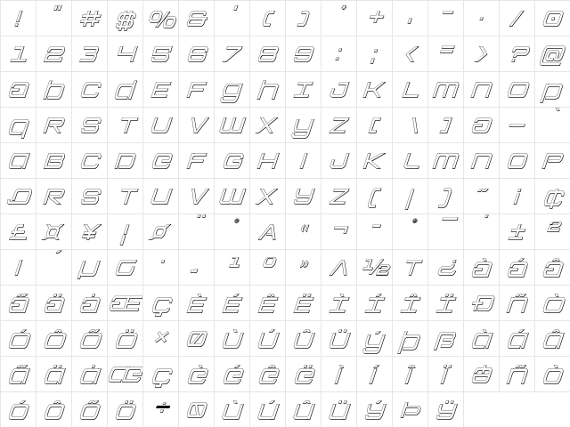 Colony Marines Outline Italic Outline Italic  glyph index