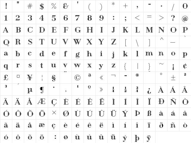 Geotica Four Engraved  glyph index