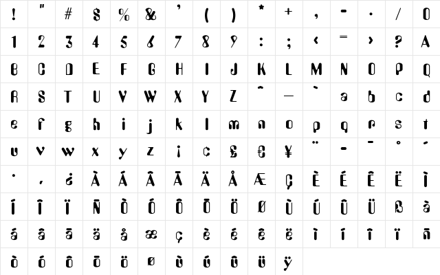 OliviaBecker Regular  glyph index