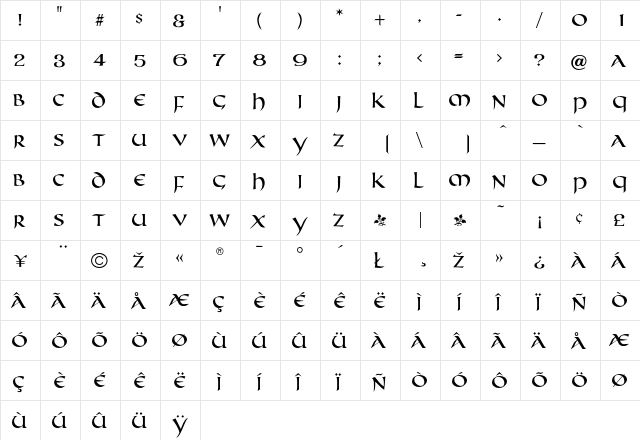 Accord Regular  glyph index