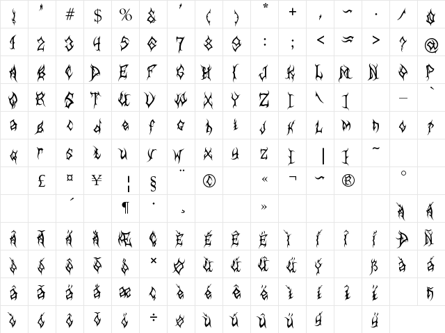 MB-Arcane Regular  glyph index