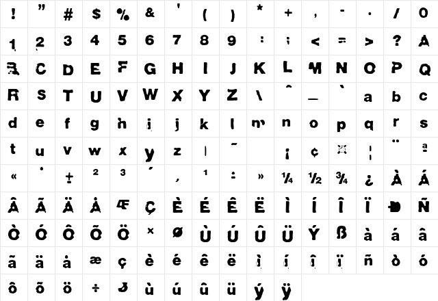 BlueNorma Regular  glyph index