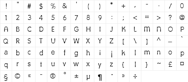 CalipsoCyrillic Regular  glyph index