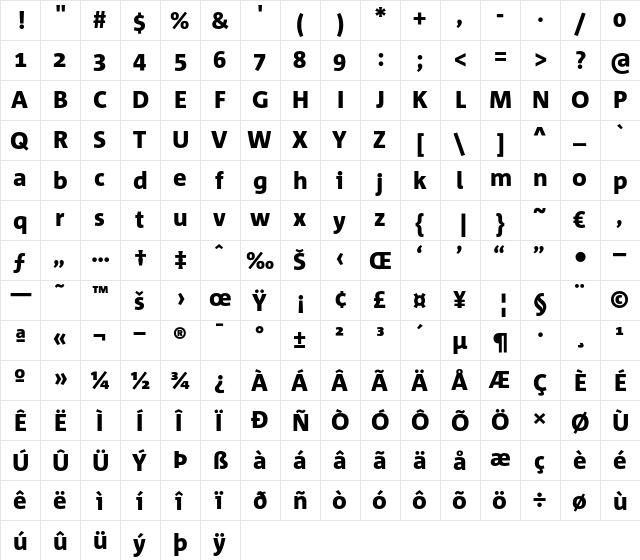 Corpid Heavy  glyph index