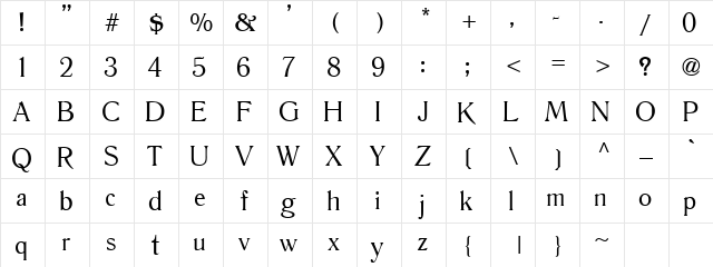 Tancred Regular  glyph index