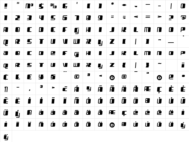 Flashlight Regular  glyph index