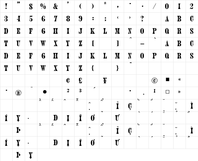 VNI-Juni Normal  glyph index
