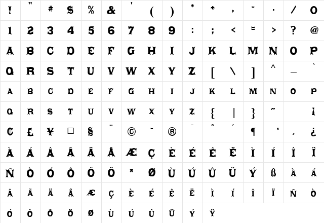 Daisy Wood Regular  glyph index