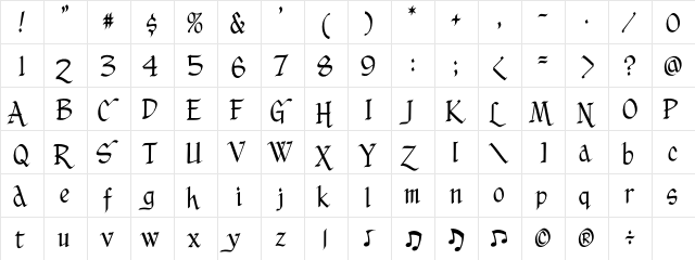 CCYuletideLog Regular  glyph index