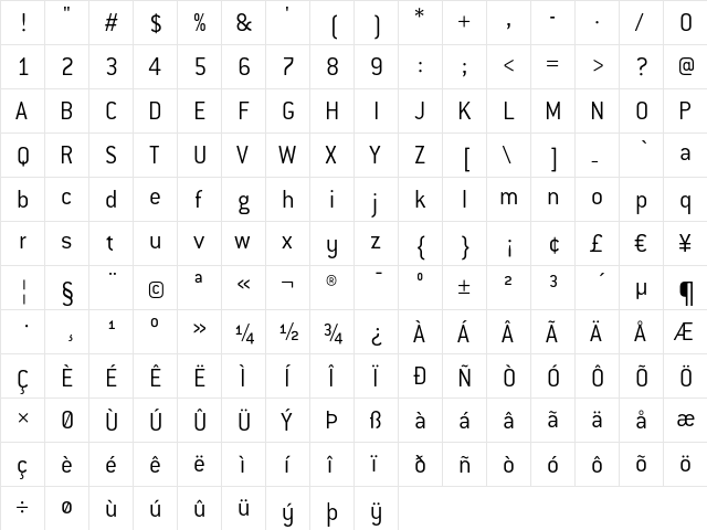 Conduit ITC Light Regular  glyph index