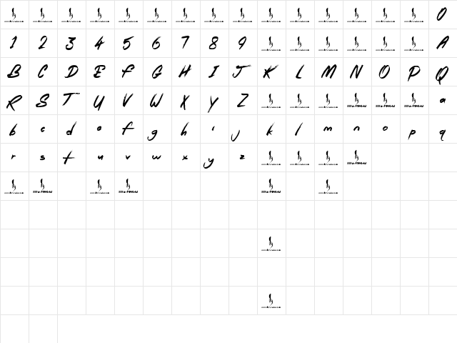 Royal Riot Regular  glyph index