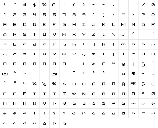 Binary CHR BRK Regular  glyph index