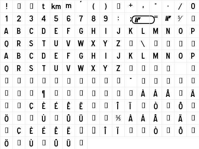Caracteres L2 Regular  glyph index
