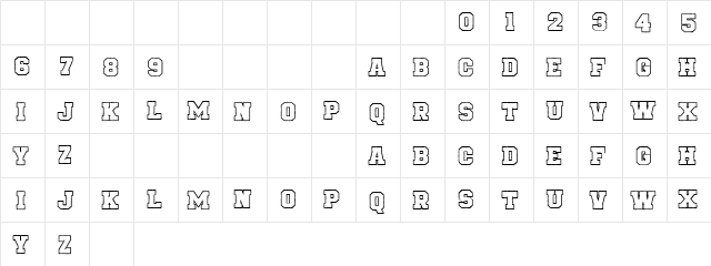 CF University of Nowher Outline Outline  glyph index