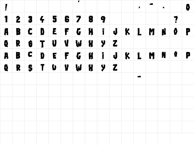 Blood'n Guts Regular  glyph index