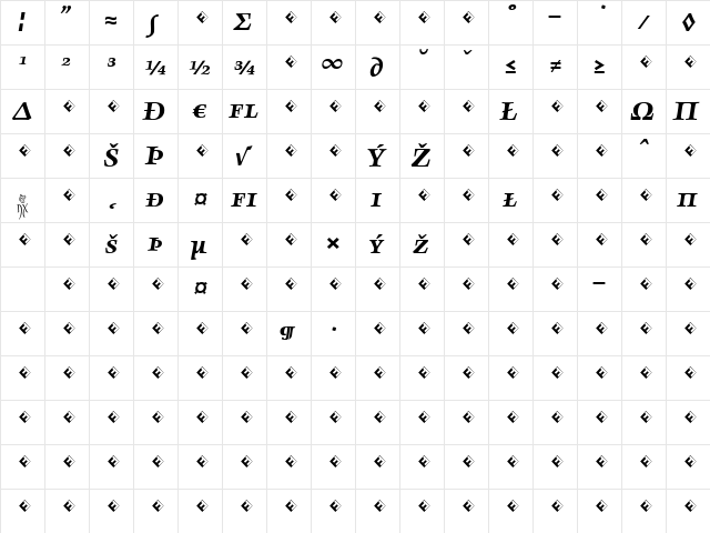 AngkoonTF-BoldItalicSCExp Regular  glyph index
