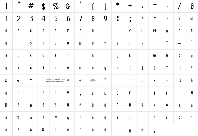 Chica Mono Regular  glyph index