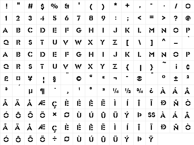 Glaser Stencil D Regular  glyph index