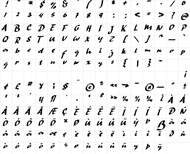 Hand Strike Regular  glyph index