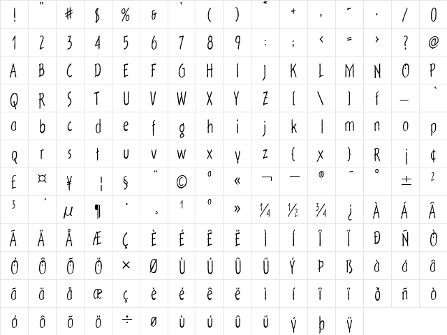 OutoftheFridgeITC TT Regular  glyph index