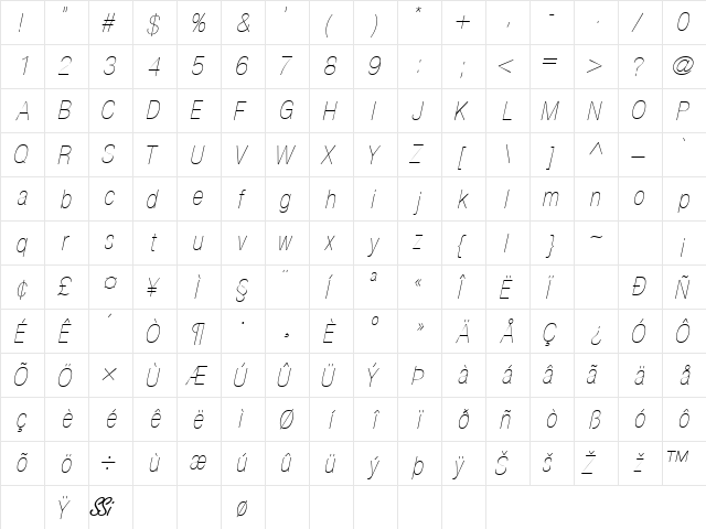 ContextRepriseLightCondSSK Italic  glyph index