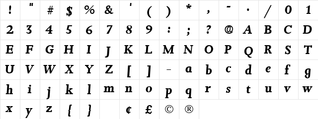 Juxta Display SSi Italic  glyph index