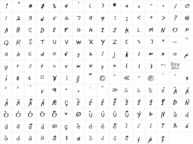 LEHN201 Regular  glyph index