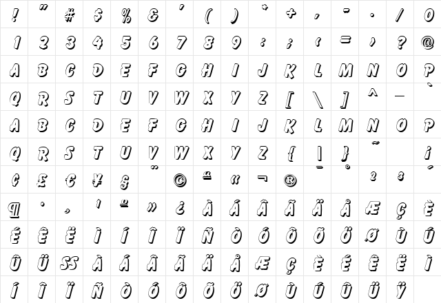 ElizabethBeckerShadow ExtraBold  glyph index