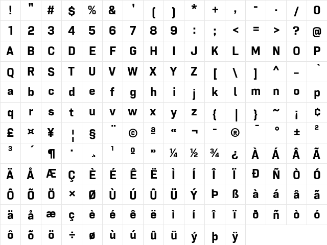 Tamba Sans Demo Bold  glyph index