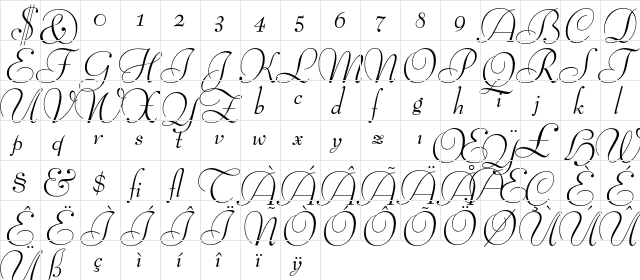 Bernhard Modern Italic Swash  glyph index