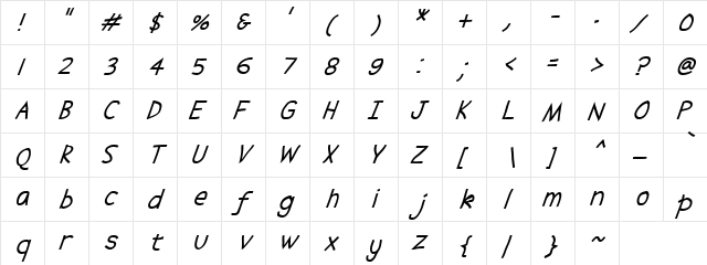 Slide Ita Regular  glyph index
