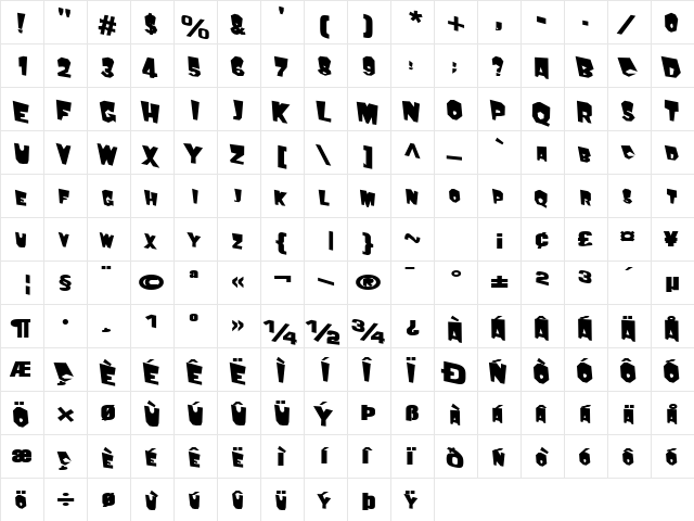 FuddyDuddy118 Bold  glyph index