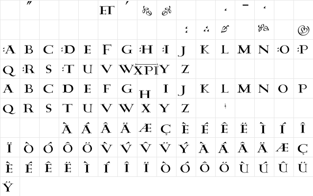 Damasus Regular  glyph index