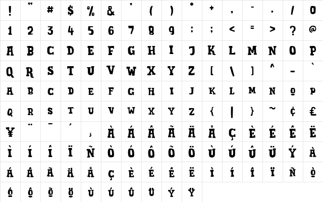 Brazie Regular  glyph index