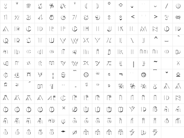 BroadwayOutP Regular  glyph index