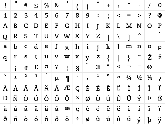 Caecilia LT Bold Regular  glyph index