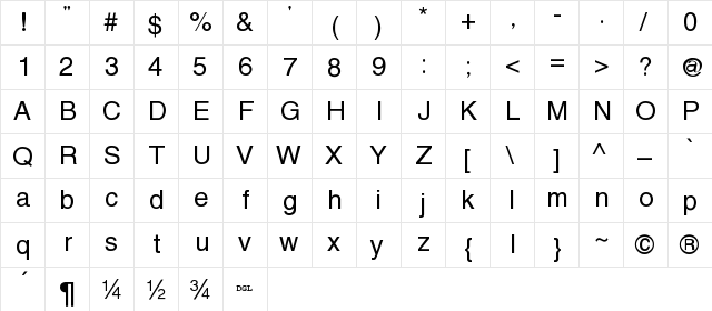 Protestant - DGL Regular  glyph index