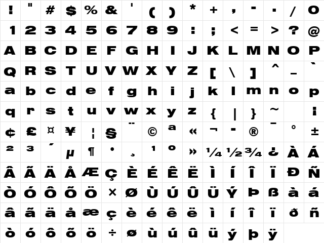 Swis721 BlkEx BT Black  glyph index