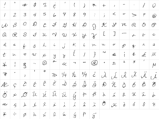 Alice Wachol Regular  glyph index
