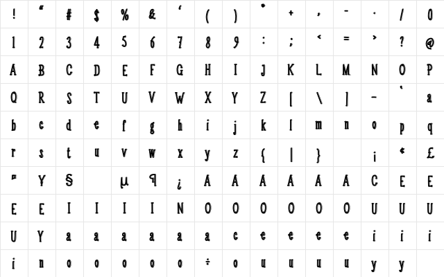 Cobblestone Regular  glyph index
