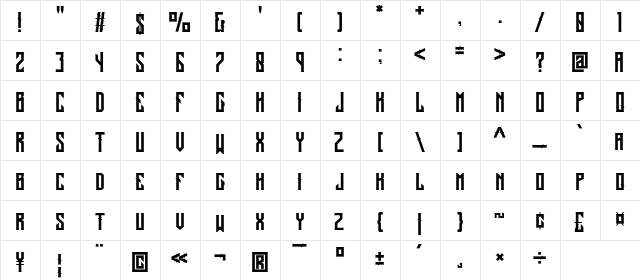 Alardo Demo Regular  glyph index