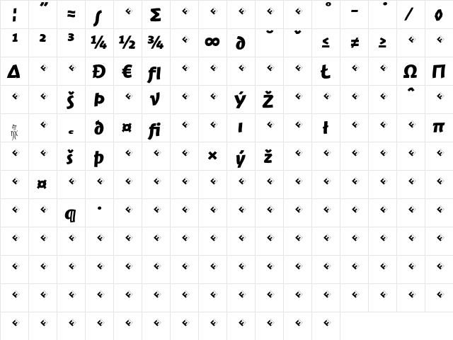 JambonoTF-BoldExpert Regular  glyph index