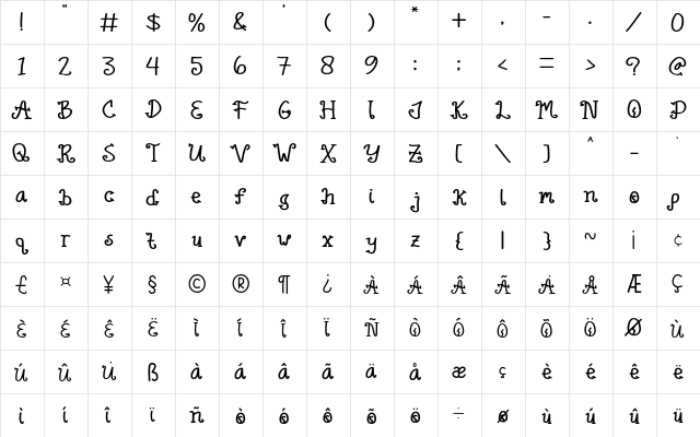 Rainbow Flower Regular  glyph index