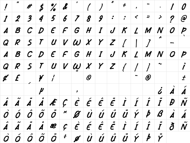 Jumps Over Regular  glyph index