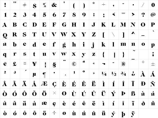 CaslonGraD Regular  glyph index