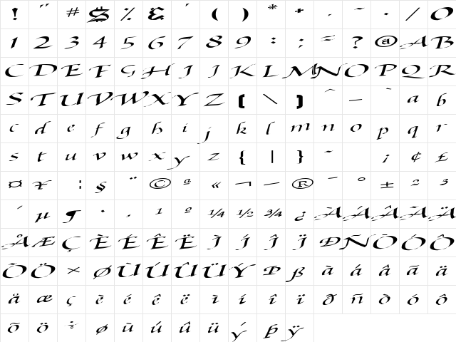 BaggageMasterText79 Regular  glyph index