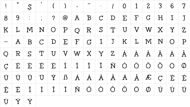 DK Homeward Bound II Regular  glyph index