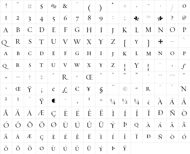 Requiem Display-HTF-SmallCaps  glyph index