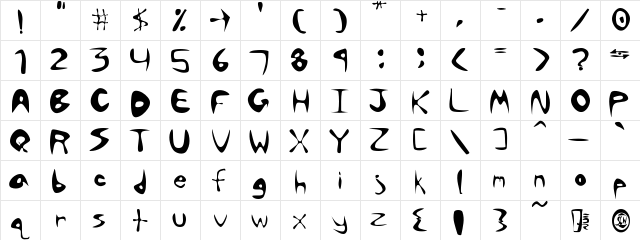 Phishka Bel Liscoa Regular  glyph index